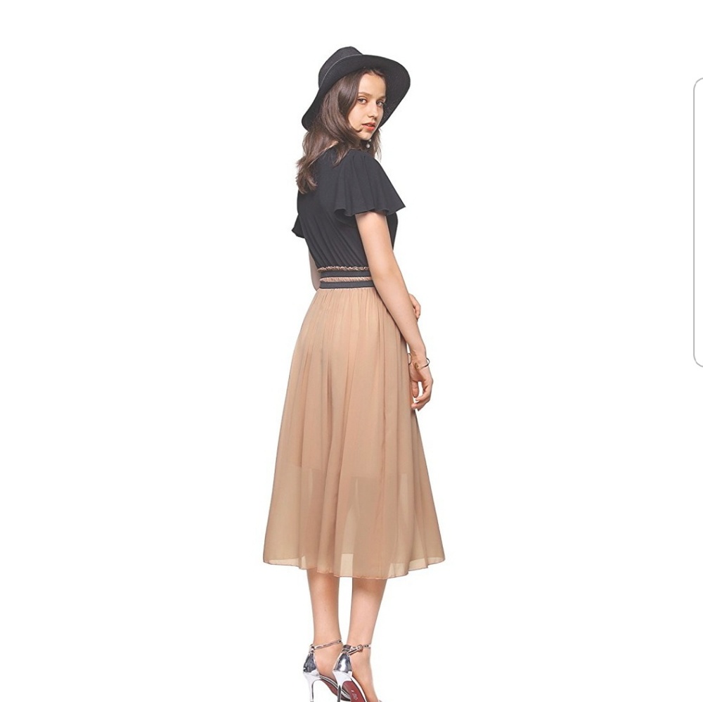 LORRAINE Tan and Black Short Sleeve Dress - Picture 3 of 4